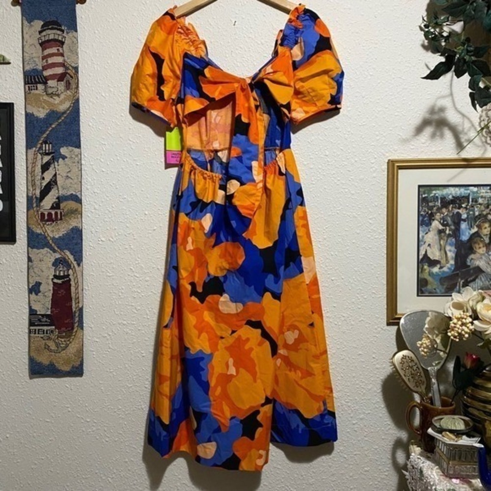 Tabitha Brown Target 4 orange blue Floral Puff Sleeve Maxi Dress & headband NWT - Picture 6 of 9